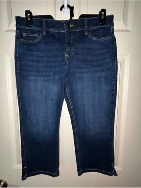 Liz Claiborne Sara Crop Mid Rise Jeans Womens 10P Petite Dark Wash Stretch Denim